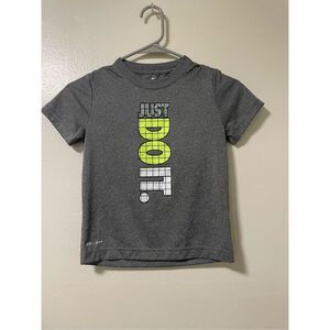 Nike Dry Fit Just Do It Kids Size L (7) Gray and Green Short Sleeve